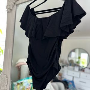 Black maternity ruffle swim suit onepiece